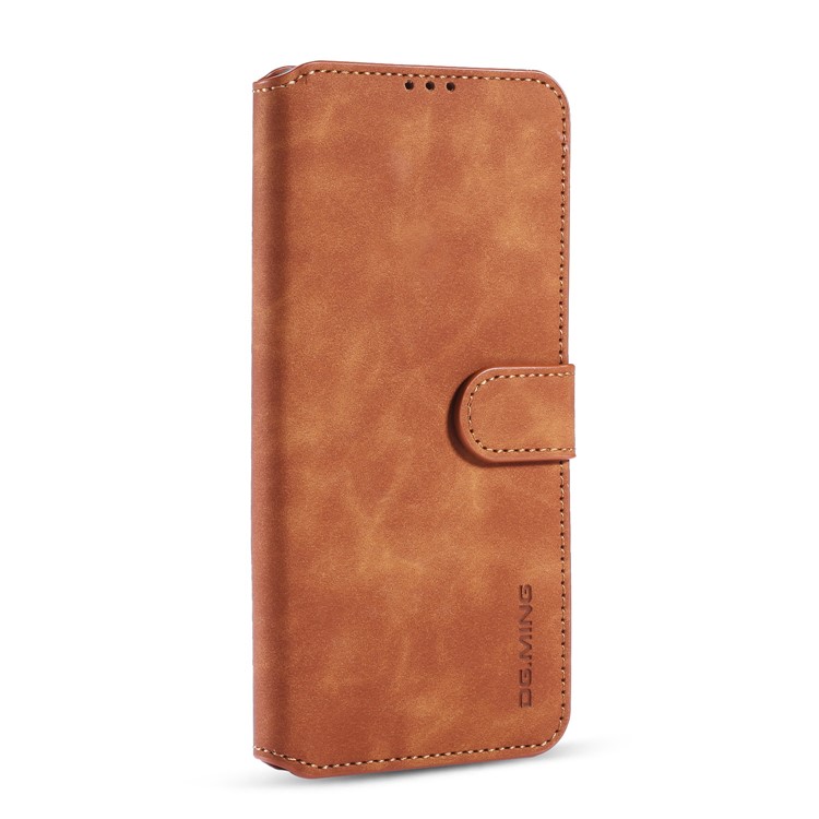 DG.MING Retro Style Wallet Leather Stand Case for Xiaomi Redmi Note 9S - Brown-5