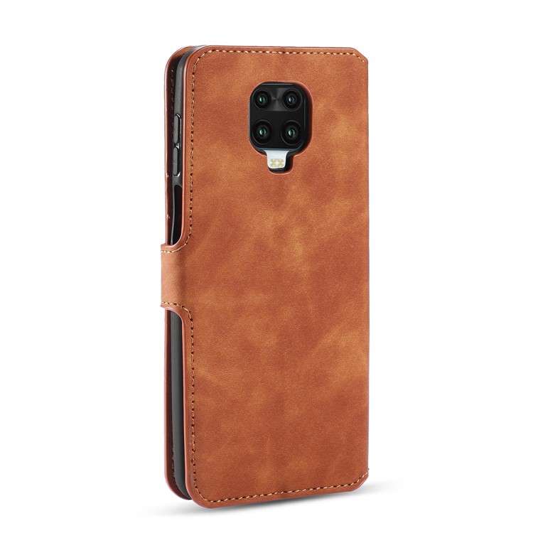 DG.MING Retro Style Wallet Leather Stand Case for Xiaomi Redmi Note 9S - Brown-6