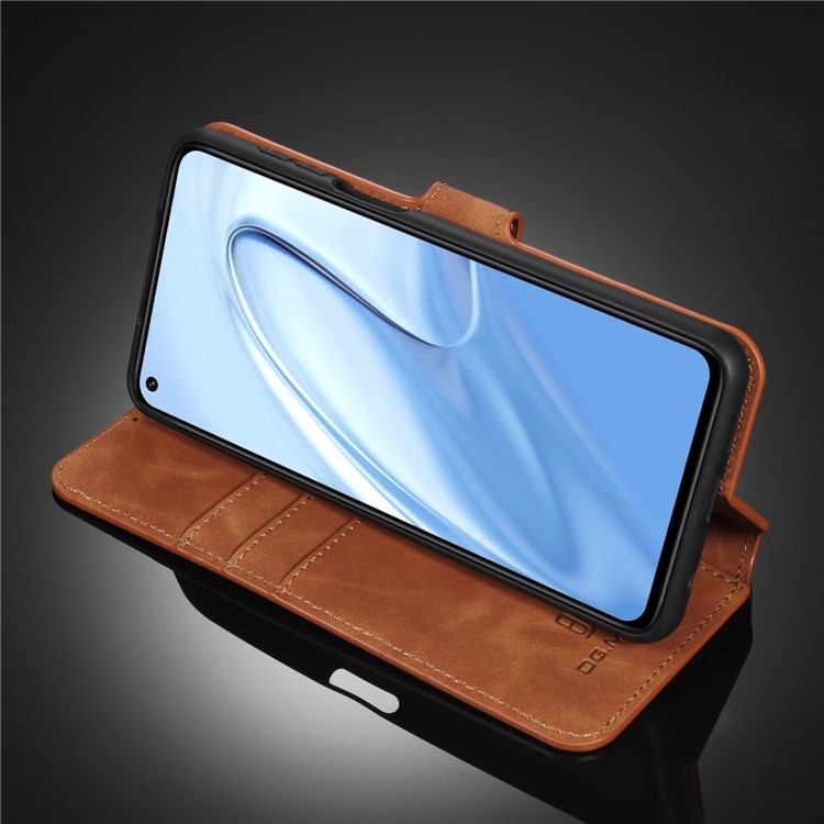 DG.MING Retro Style Wallet Leather Stand Case for Xiaomi Redmi Note 9S - Brown-9