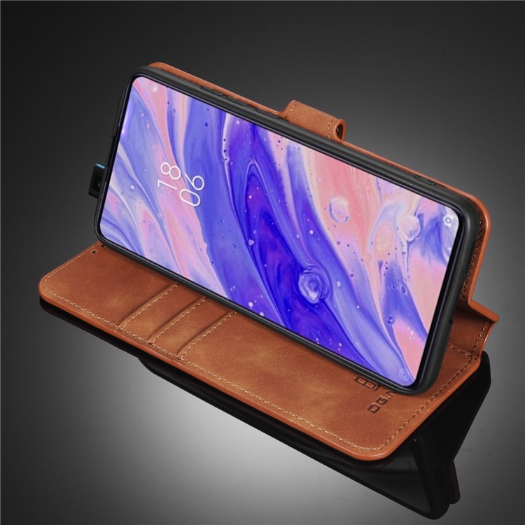 DG.MING Retro Style Wallet Leather Stand Case for Xiaomi Redmi K30 Pro - Brown-11