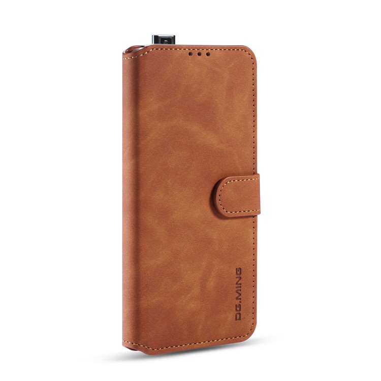 DG.MING Retro Style Wallet Leather Stand Case for Xiaomi Redmi K30 Pro - Brown-2