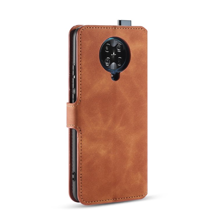 DG.MING Retro Style Wallet Leather Stand Case for Xiaomi Redmi K30 Pro - Brown-3