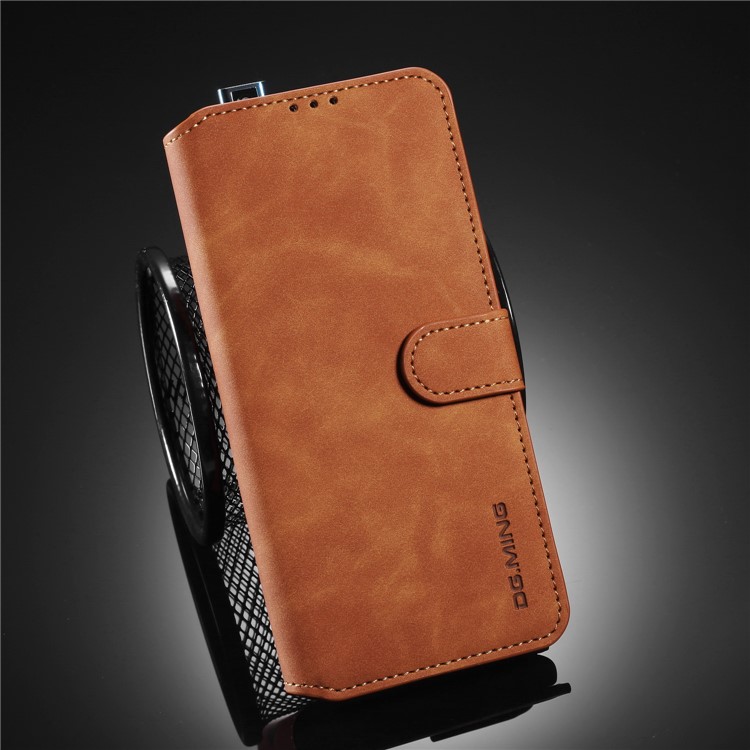 DG.MING Retro Style Wallet Leather Stand Case for Xiaomi Redmi K30 Pro - Brown-8