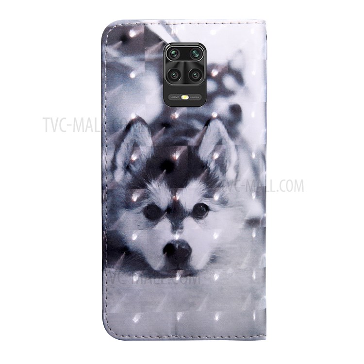 Light Spot Decor Pattern Printing Wallet Leather Phone Cover Case for Xiaomi Redmi Note 9 Pro - Wolf-3