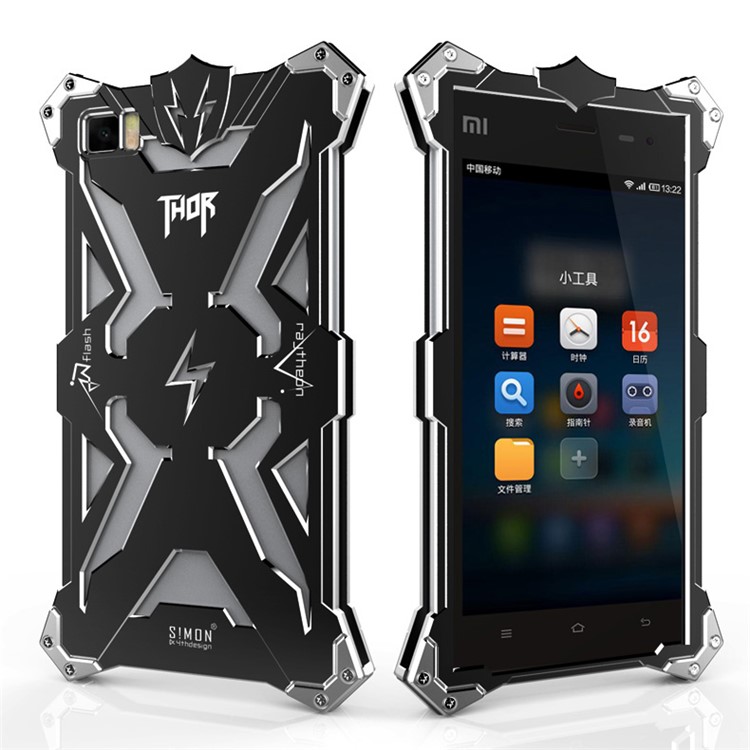 For Xiaomi 3 Mi 3 Punk Rock Aviation Aluminum Metal Armor Mobile Phone Case - Black-1