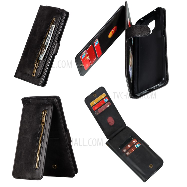 Zipper Pocket 9 Card Slots Leather Wallet Shell Case for Xiaomi Redmi Note 9 Pro/Redmi Note 9 Pro Max/Redmi Note 9S - Black-2