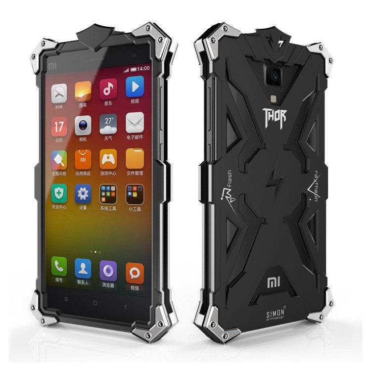 For Xiaomi Mi 4 Punk Rock Armor Aviation Aluminum Metal Phone Case Cover - Black-1