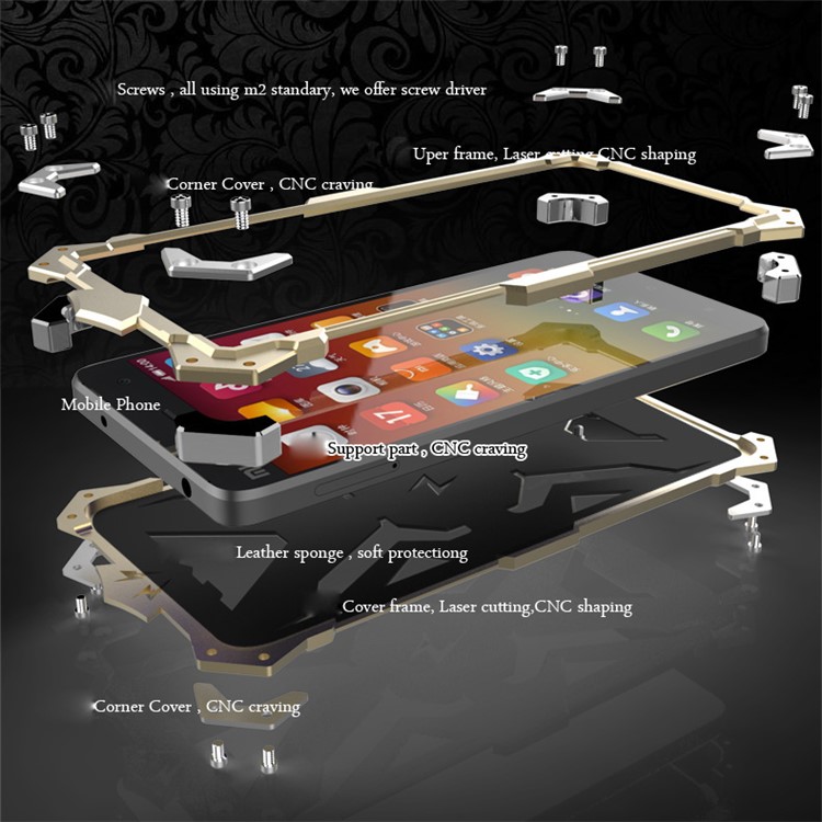 For Xiaomi Mi 4 Punk Rock Armor Aviation Aluminum Metal Phone Case Cover - Black-10