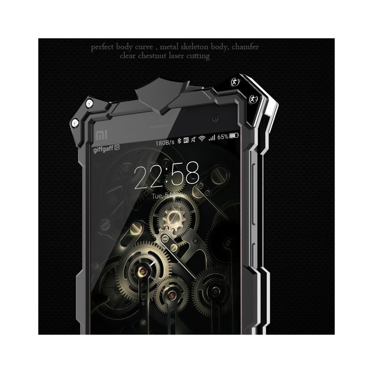 For Xiaomi Mi 4 Punk Rock Armor Aviation Aluminum Metal Phone Case Cover - Black-5