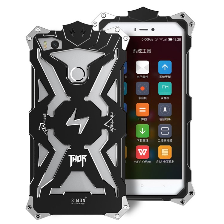 For Xiaomi Mi 4S Punk Rock Aviation Aluminum Metal Armor Mobile Back Case - Black-1
