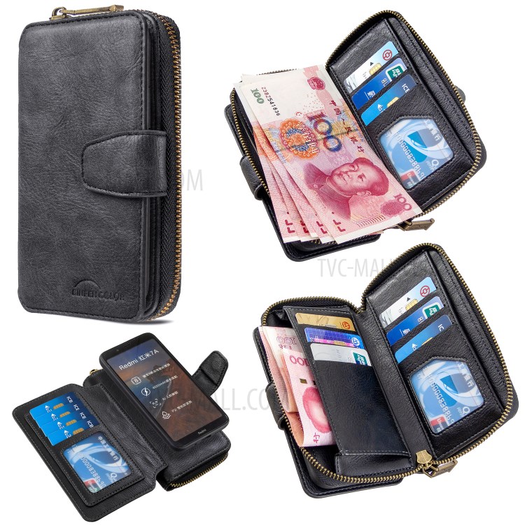 Zipper Wallet Leather Phone Protective Cover Shell for Xiaomi Redmi 7A - Black-1