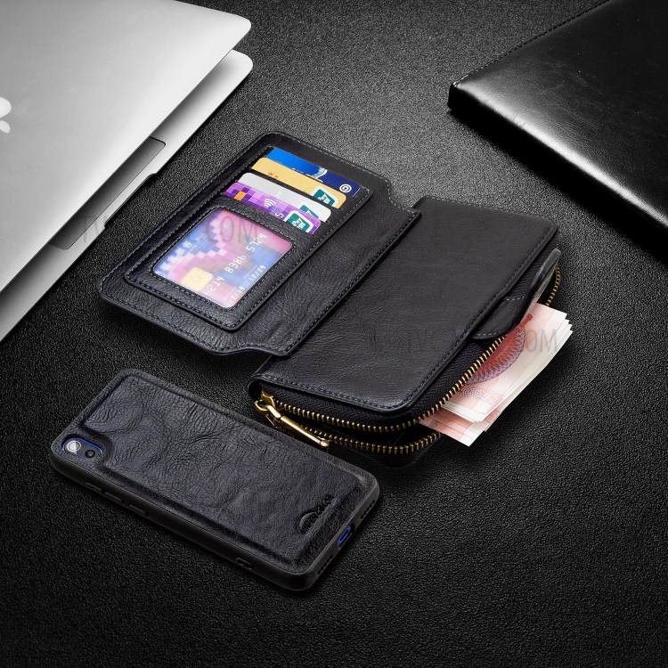 Zipper Wallet Leather Phone Protective Cover Shell for Xiaomi Redmi 7A - Black-8