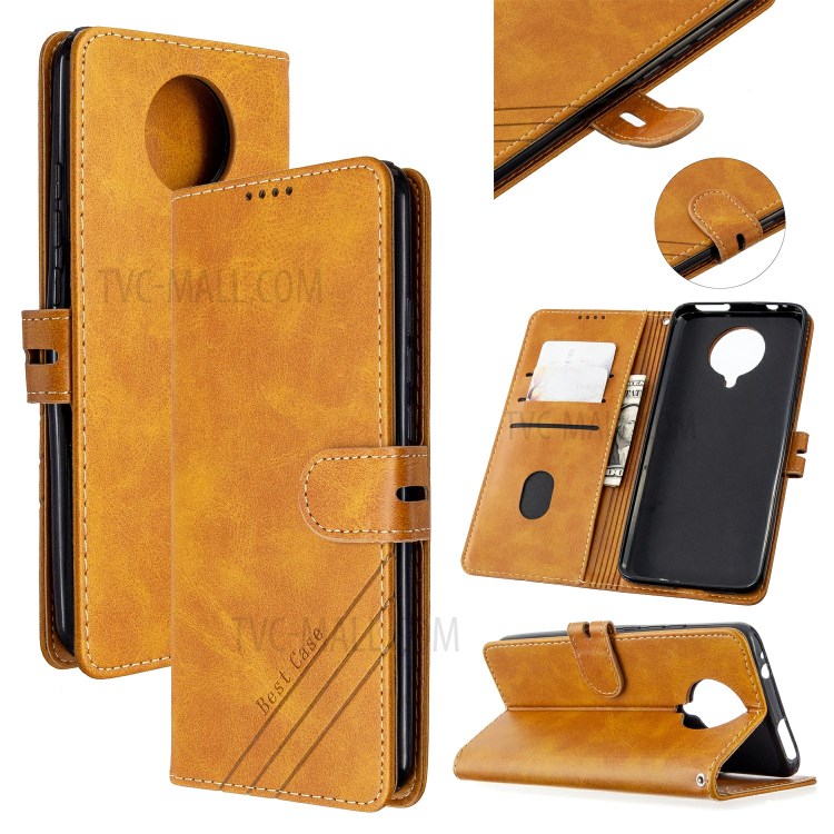 Wallet Leather Stand Case with Strap for Xiaomi Redmi K30 Pro/K30 Pro Zoom/Poco F2 Pro - Brown-1