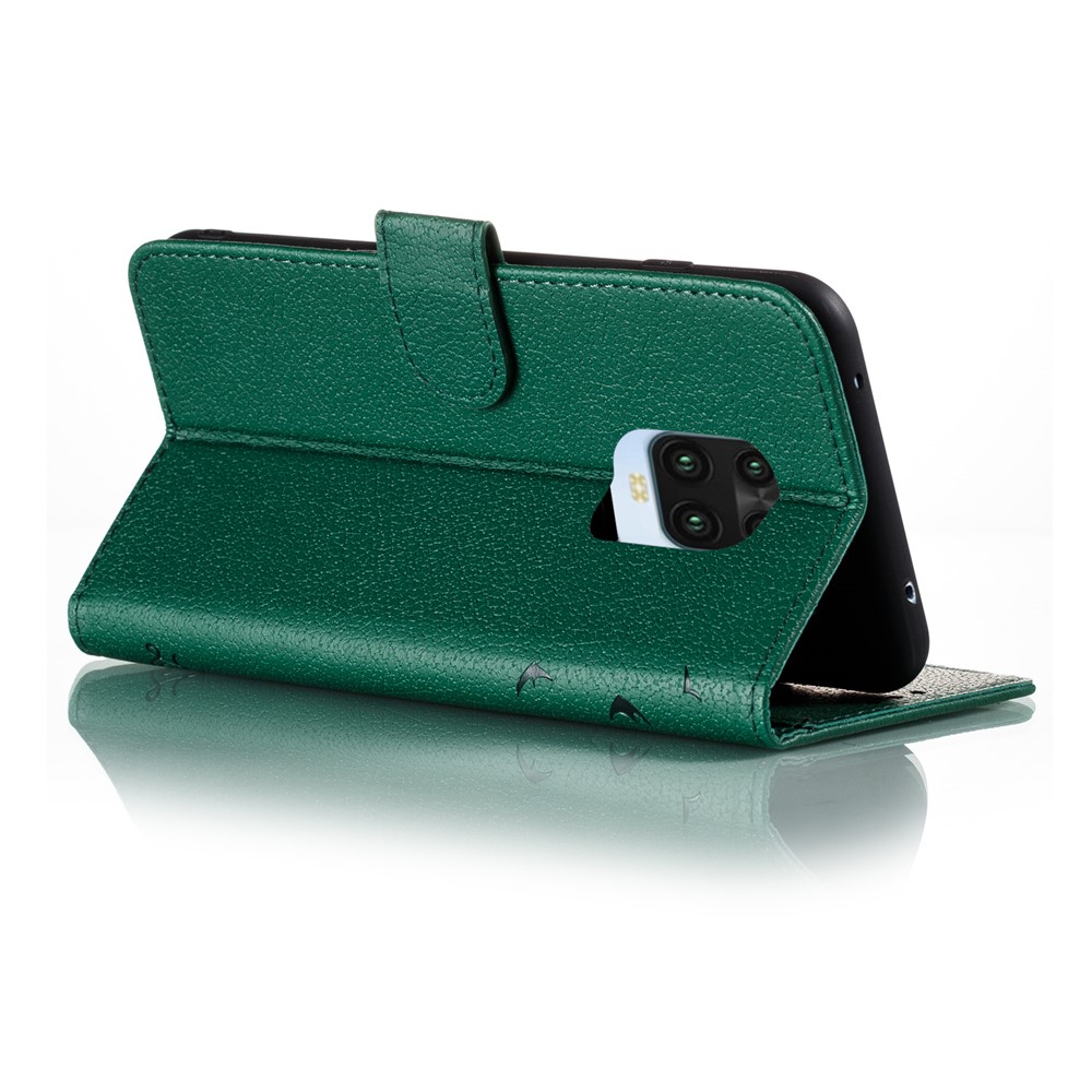 Imprint Feather Pattern Litchi Skin Leather Wallet Case for Xiaomi Redmi Note 9S / Note 9 Pro Max / Note 9 Pro - Green-6