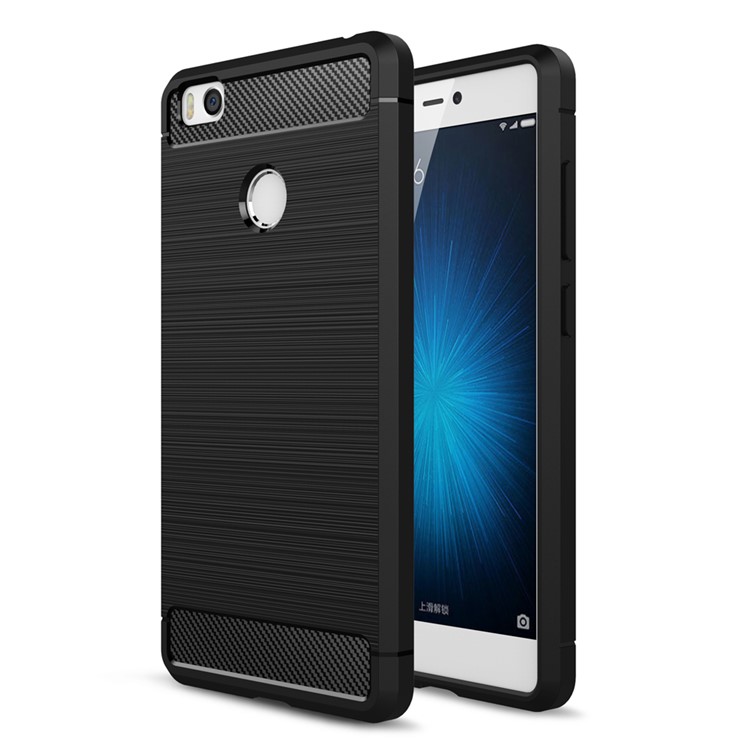 Carbon Fibre Brushed TPU Case for Xiaomi Mi 4S - Black-1