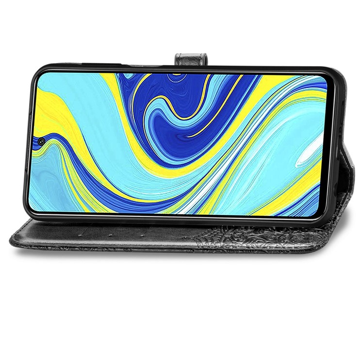 Embossed Mandala Flower Leather Case with Wallet Stand for Xiaomi Redmi Note 9 Pro / Note 9 Pro Max / Note 9S - Black-10