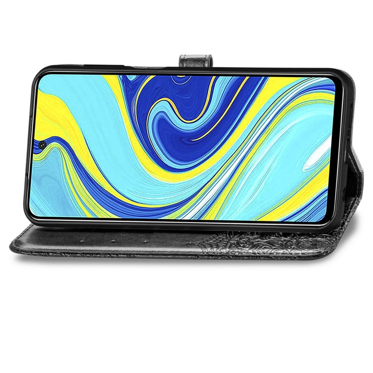 Étui en Cuir de Fleur Mandala en Relief Avec Support de Portefeuille Pour Xiaomi Redmi Note 9 Pro / Remarque 9 Pro Max / Note 9S - le Noir