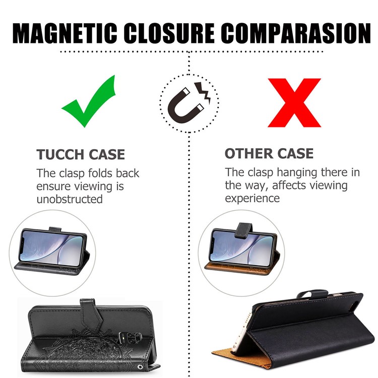 Embossed Mandala Flower Leather Case with Wallet Stand for Xiaomi Redmi Note 9 Pro / Note 9 Pro Max / Note 9S - Black-5