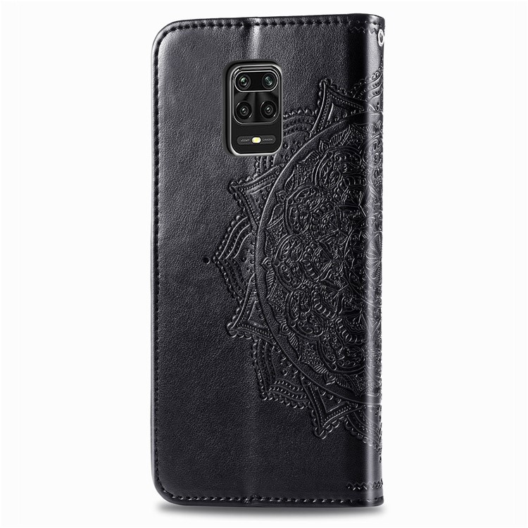 Embossed Mandala Flower Leather Case with Wallet Stand for Xiaomi Redmi Note 9 Pro / Note 9 Pro Max / Note 9S - Black-8