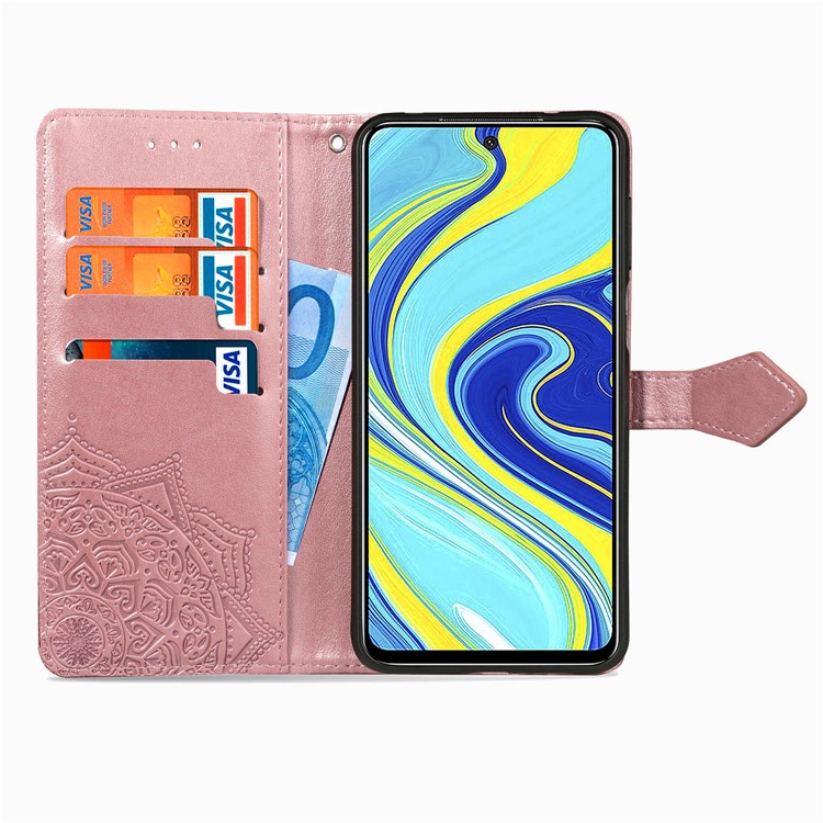 Embossed Mandala Flower Leather Case with Wallet Stand for Xiaomi Redmi Note 9 Pro / Note 9 Pro Max / Note 9S - Rose Gold-7