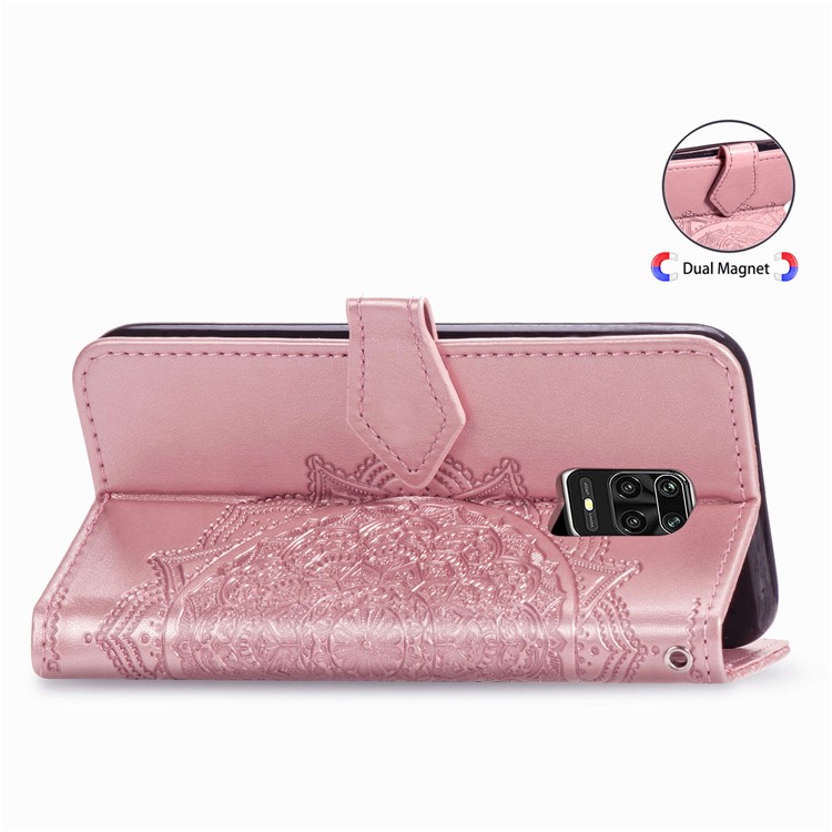 Embossed Mandala Flower Leather Case with Wallet Stand for Xiaomi Redmi Note 9 Pro / Note 9 Pro Max / Note 9S - Rose Gold-9