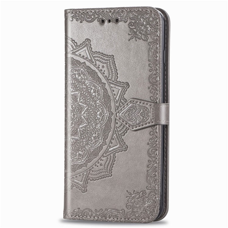 Embossed Mandala Flower Leather Case with Wallet Stand for Xiaomi Redmi Note 9 Pro / Note 9 Pro Max / Note 9S - Grey-5