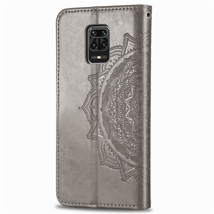 Étui en Cuir de Fleur Mandala en Relief Avec Support de Portefeuille Pour Xiaomi Redmi Note 9 Pro / Remarque 9 Pro Max / Note 9S - Gris-6