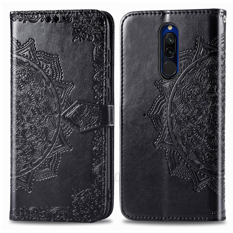 Embossed Mandala Flower Wallet Leather Magnetic Case for Xiaomi Redmi 8 - Black-6