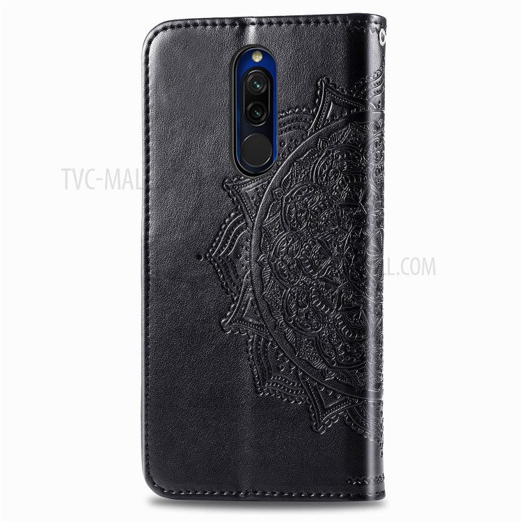 Embossed Mandala Flower Wallet Leather Magnetic Case for Xiaomi Redmi 8 - Black-8