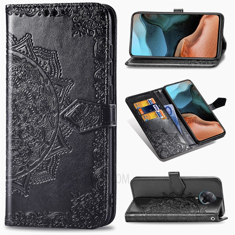 Embossed Mandala Flower Leather Case for Xiaomi Redmi K30 Pro/Redmi K30 Pro Zoom - Black-1