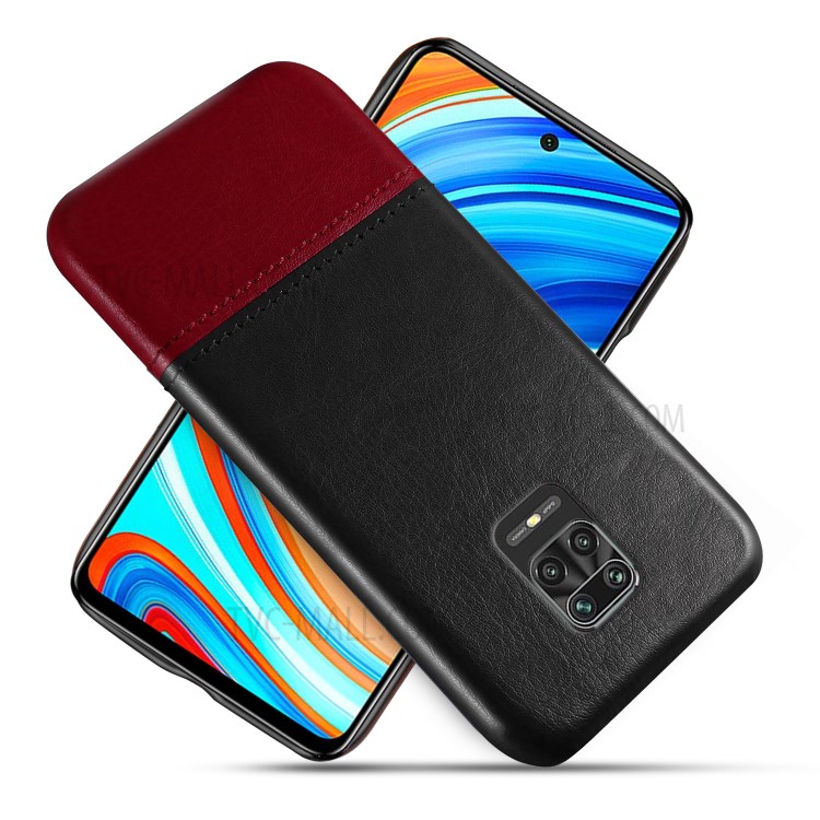 KSQ Bi-color Splicing PU Leather Coated PC Phone Case for Xiaomi Redmi Note 9S/Note 9 Pro/9 Pro Max - Black / Wine Red-1