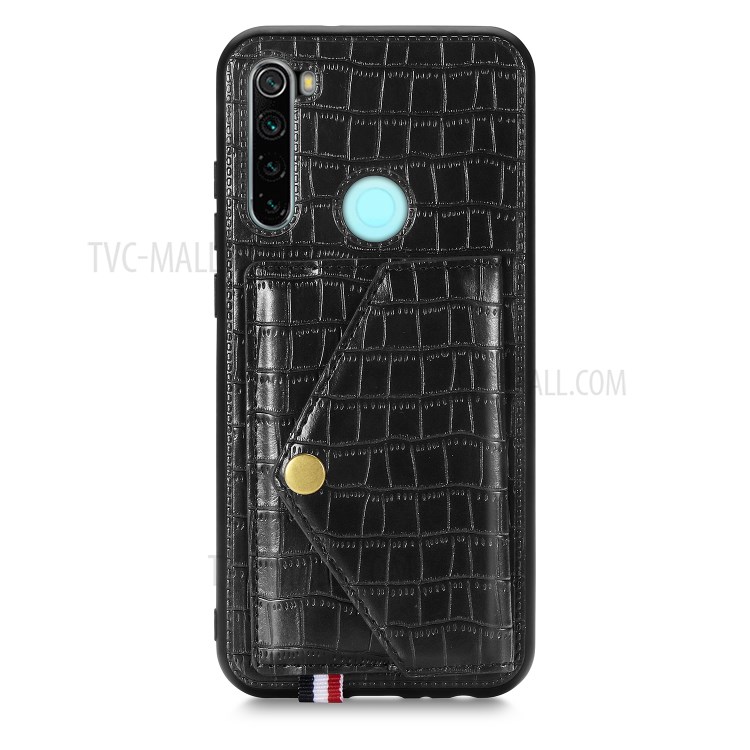 Crocodile Skin with Card Holder PU Leather Coated TPU Case for Xiaomi Redmi Note 8T - Black-2