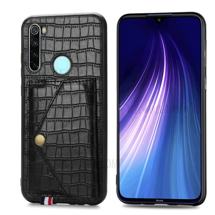 Crocodile Skin with Card Holder PU Leather Coated TPU Case for Xiaomi Redmi Note 8T - Black-3