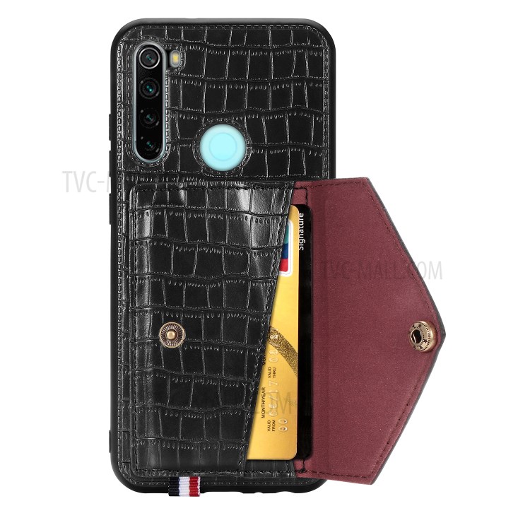 Crocodile Skin with Card Holder PU Leather Coated TPU Case for Xiaomi Redmi Note 8T - Black-4