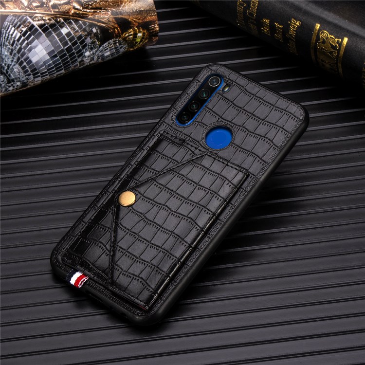 Crocodile Skin with Card Holder PU Leather Coated TPU Case for Xiaomi Redmi Note 8T - Black-5