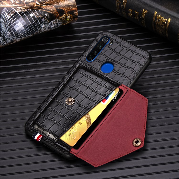 Crocodile Skin with Card Holder PU Leather Coated TPU Case for Xiaomi Redmi Note 8T - Black-6