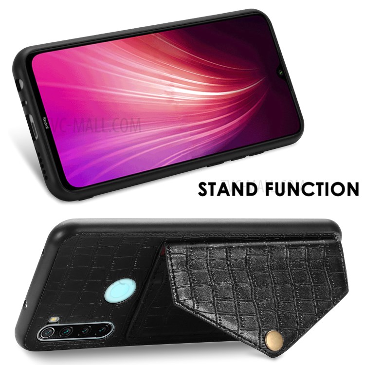 Crocodile Skin with Card Holder PU Leather Coated TPU Case for Xiaomi Redmi Note 8T - Black-7