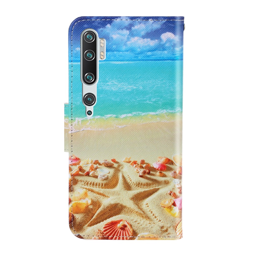Pattern Printing Leather Stand Case with Card Slots for Xiaomi Mi Note 10/Mi Note 10 Pro - Beach-2