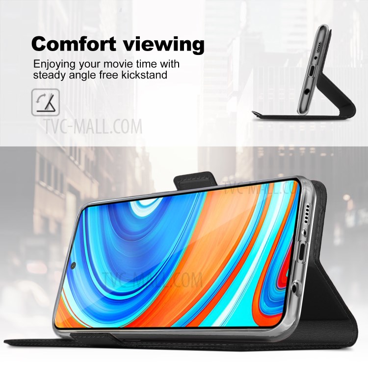 PU Leather Card Slots Stand Mobile Phone Shell for Xiaomi Redmi Note 9 Pro/9 Pro Max/9S - Black-4