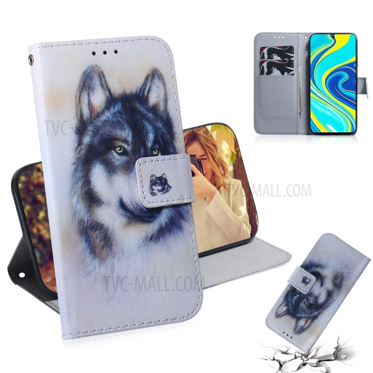 Pattern Printing Leather Wallet Case with Stand Protective Shell for Xiaomi Redmi Note 9S/9 Pro Max - Wolf-1