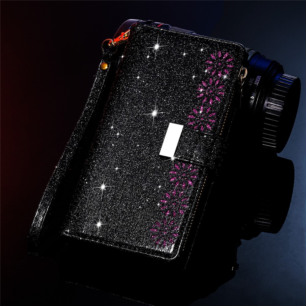 Case de Cuero de Tallado Láser de Estilo Estrellado Brillante Para Xiaomi Mi CC9 Pro/Mi Nota 10/Mi Nota 10 Pro - Negro