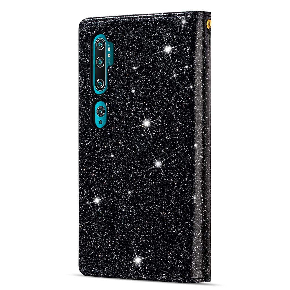 Caso de Couro de Escultura de Estilo Estrelado e Brilhante Para Xiaomi Mi Cc9 Pro/mi Nota 10/mi Nota 10 Pro - Preto