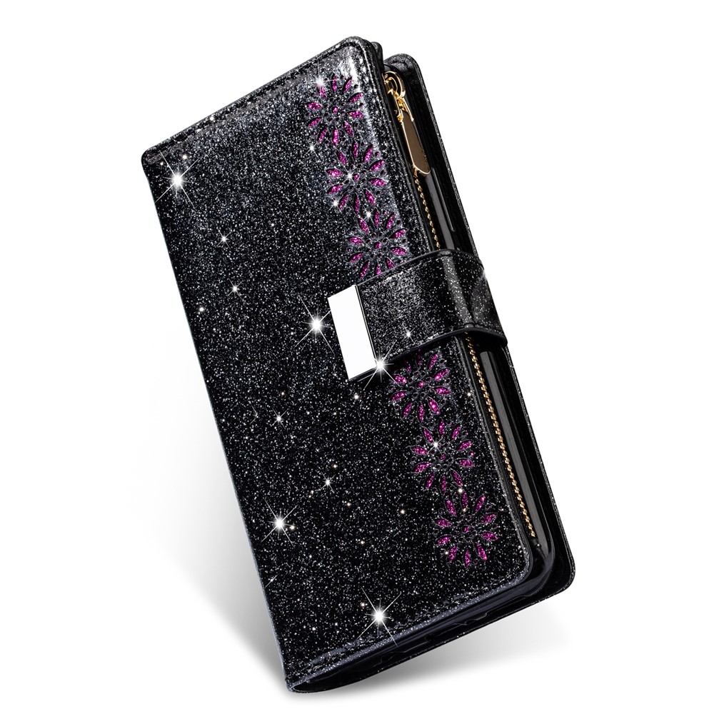 Case de Cuero de Tallado Láser de Estilo Estrellado Brillante Para Xiaomi Mi CC9 Pro/Mi Nota 10/Mi Nota 10 Pro - Negro