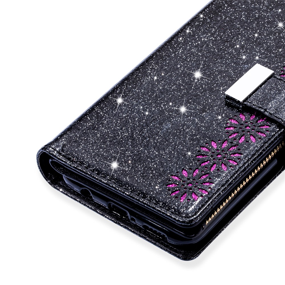 Case de Cuero de Tallado Láser de Estilo Estrellado Brillante Para Xiaomi Mi CC9 Pro/Mi Nota 10/Mi Nota 10 Pro - Negro