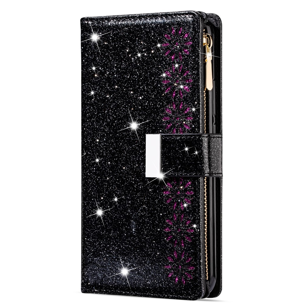 Case de Cuero de Tallado Láser de Estilo Estrellado Brillante Para Xiaomi Mi CC9 Pro/Mi Nota 10/Mi Nota 10 Pro - Negro