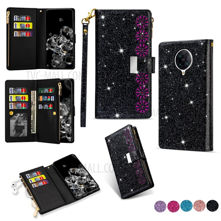 Glittery Starry Style Laser Carving Unique Leather Case for Xiaomi Redmi K30 Pro/Poco F2 Pro - Black-1