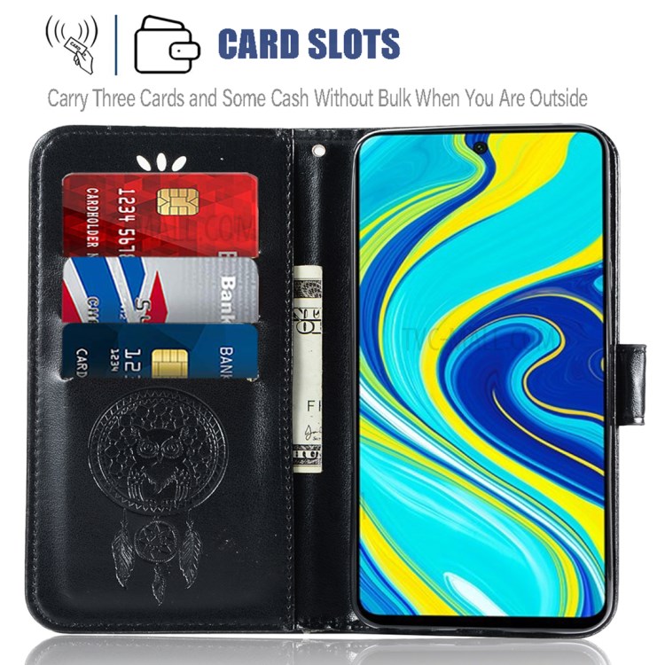 Imprinted Dream Catcher Owl Leather Wallet Case for Xiaomi Redmi Note 9 Pro/Note 9S - Black-6