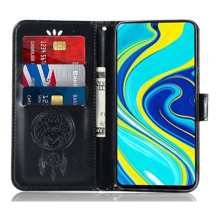 Imprinted Dream Catcher Owl Leather Wallet Case for Xiaomi Redmi Note 9 Pro/Note 9S - Black-7