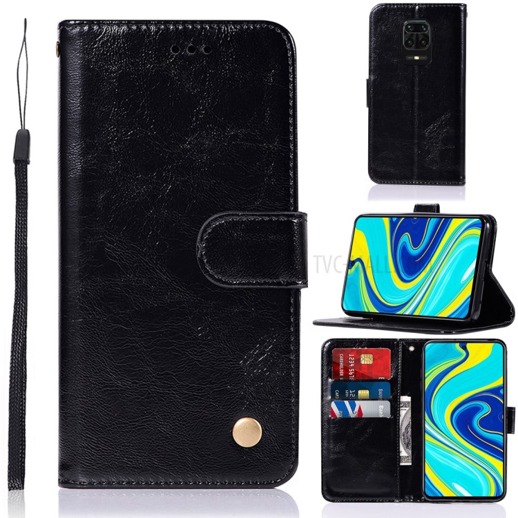 Premium Vintage Leather Wallet Stand Case for Xiaomi Redmi Note 9 Pro/Note 9S - Black-1
