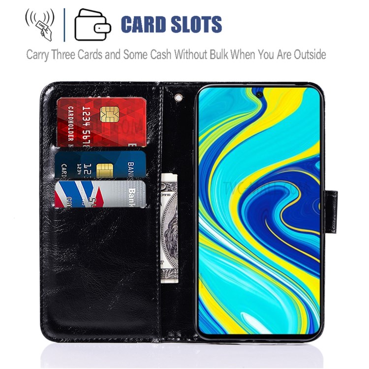 Premium Vintage Leather Wallet Stand Case for Xiaomi Redmi Note 9 Pro/Note 9S - Black-4